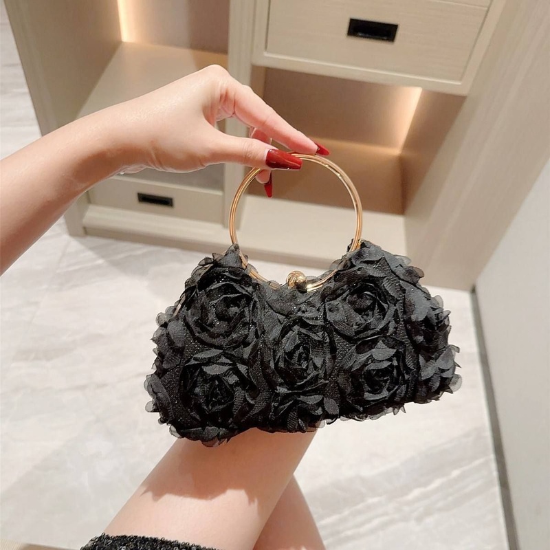 Rose Flower Womens Dinner Party Shoulder Bags Clutch Purse Elegant Ladies Chain Crossbody Bag Simple Female Phone Handbags – Hand Bag and Shoulder Bag price