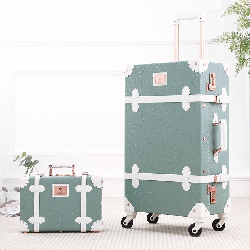 New Style PU Leather Vintage Suitcase Sets Rolling Trunk Luggage Trolley Case Bag Retro Suitcase Luggage for Girls – Retro Suitcase and Vintage Luggage price