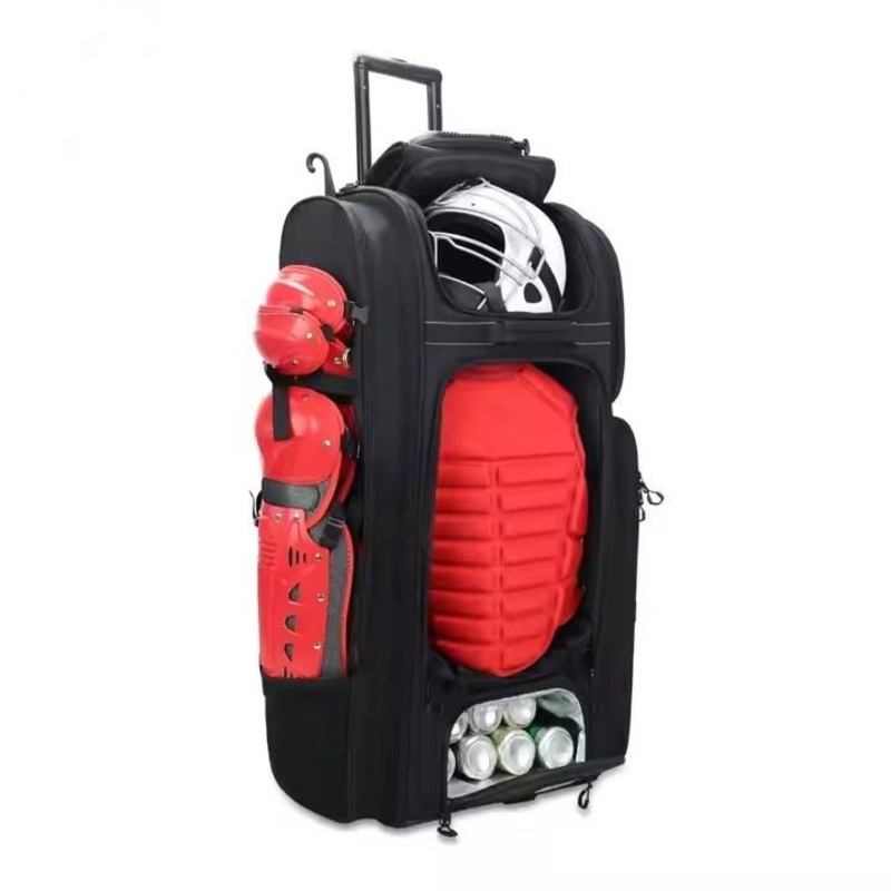 Customized Premium Quality 1680d Polyester Baseball Trolley Bag Waterproof Outdoor Sports Trolley Bag Multi-Pocket Baseball Rolling Bag – Trolley Sport Bag and Roller Gear Bag price