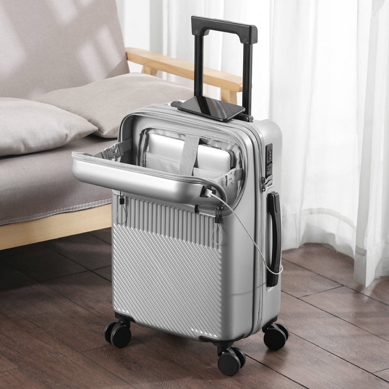 2025 Hot Design Ladies Carry-on Luggage Trolley Bag Front Open Pocket 4 Wheels Spinner Travel Trolley Suitcase – Suitcase and Travel Suitcase price