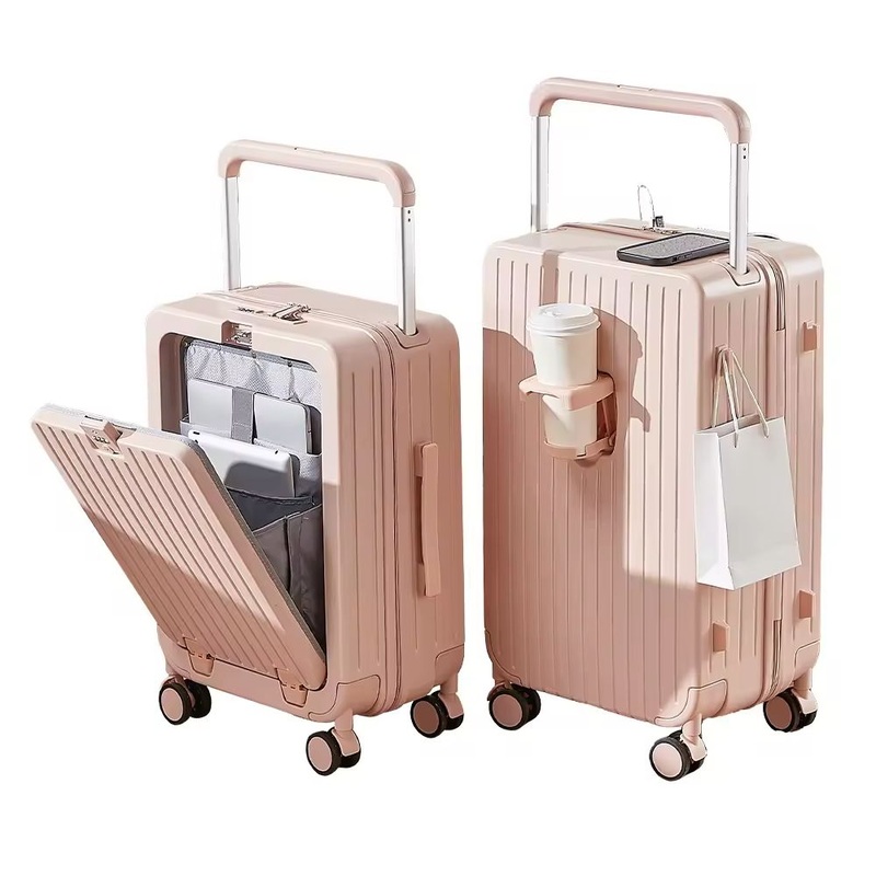 Wholesale Multifunction Wide Trolley Luggage Front Open Suitcase with Laptop Cup Holder and USB Charging Port – Suitcase and Luggage Set price