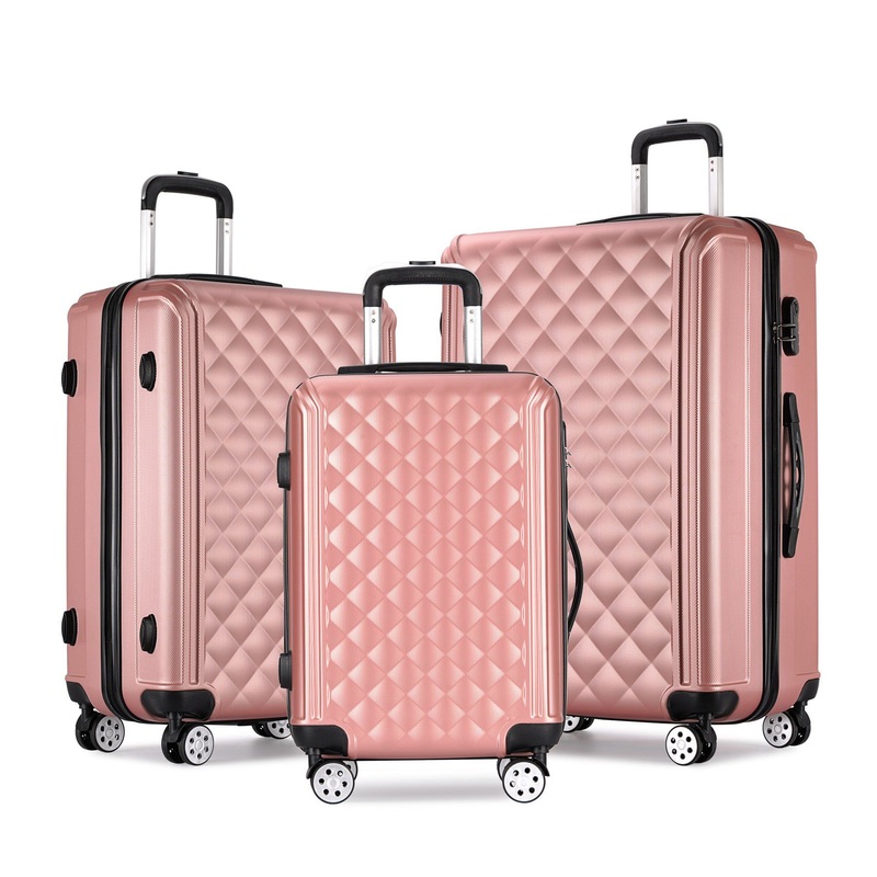 3 Pieces ABS Hard Hand Trolley Luggage Set in Pink Color – Trolley Bag and Travel Luggage price