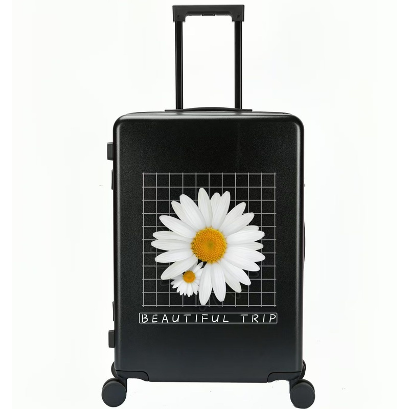 Black Color Daisy Design ABS+PC Luggage Business Travel Customized Pictures Suitcase – ABS+PC Lugggae Set and Printing Lugggae Set price