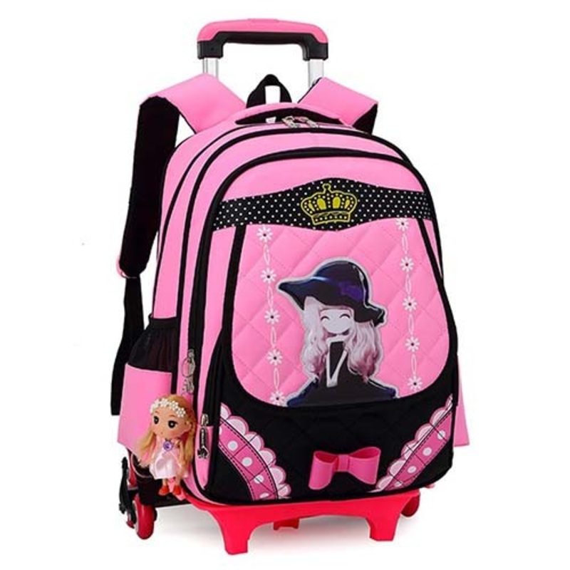 Distributor Lovely Pink Rolling Students School Backpack Wheel Trolley School Bag – Trolley Bag and School Bag price