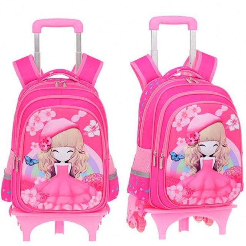 Cartoon Detachable Children Girl Trolley School Backpack Bag with Three Wheel – Trolley Bag and Trolley Schoolbag price
