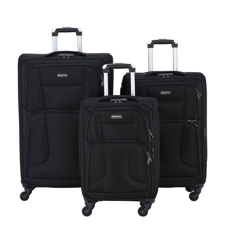 Black Spinner Wheel Rolling Fabric Trolley Suitcase Bags Duffel Trolley Travel Bags with Password Lock Laptop Pocket for Wholesale Super Market – Bags and Trolley Bags price