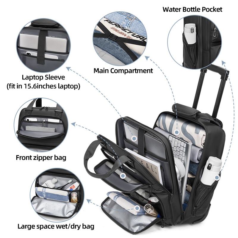 Laptop Backpack Waterproof 4 Wheeled Trolley Backpack with Wheels School Laptop Travel Bag 19 Inches Backpack Trolley Travel – Trolley Backpack Bags and Hand Luggage Wheel Backapck price