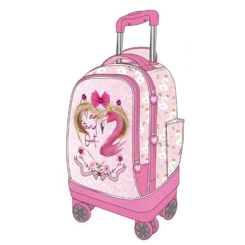 Large Capacity 19 300d Polyester Flamingo Pattern School Wheel Trolley Bag with Pencil Case Lunch Bag 4 Wheel Trolley Backpack – Trolley Bag and Trolley Schoolbag price
