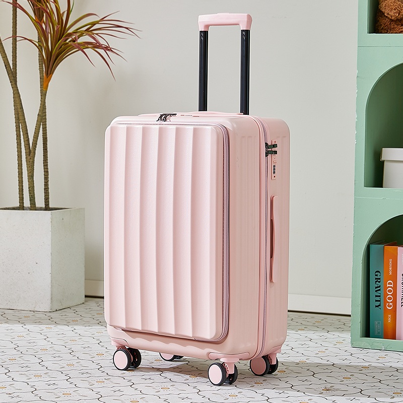 Wholesale Hardshell Travel Trolley-Luggage with Cup Holder and USB Port Customized Logo – Front Open Trolley Luggage and ABS PC Cup Holder price