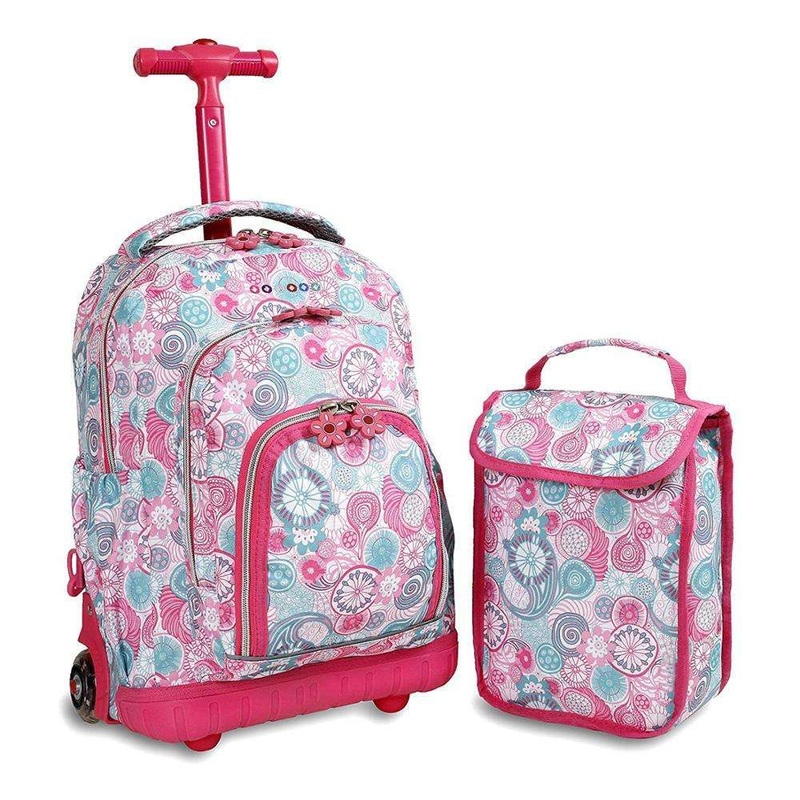 New Trolley School Bags Set with Lunch Box, Large Capacity School Bags Kids Backpack for Girl 600d Polyester Flower Legend – School Bag and Backpack price