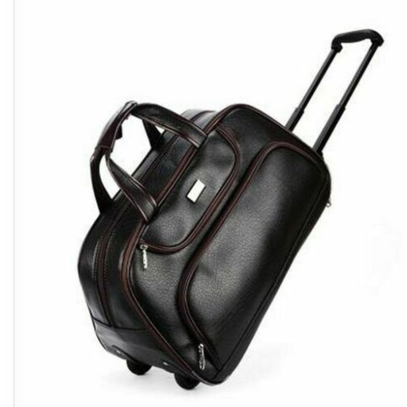 Men Travel Bag Wheeled PU Leather Boarding Rolling with Wheels Duffel Trolley – Men Travel Bag and Leather Boarding Rolling Bag price