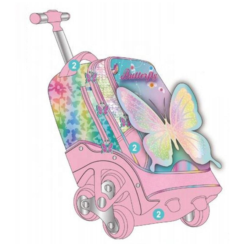 Wholesale Trending Mochila Infantil Escolar Mariposa Carro C/Rueditas Girls School Three Wheel Trolley Backpack – Trolley Bag and Trolley Schoolbag price